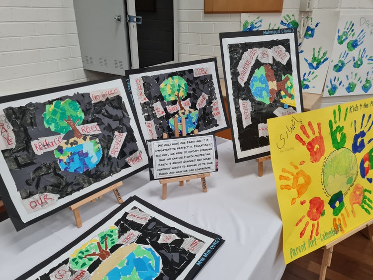 Various artworks are being displayed , with a strong focus on the environment.